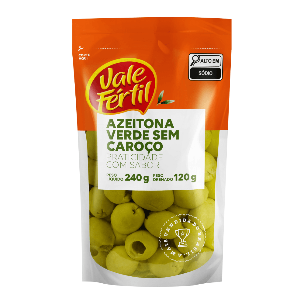 Azeitona Verde Em Conserva Sem Caroço Vale Fértil Sachê 120g